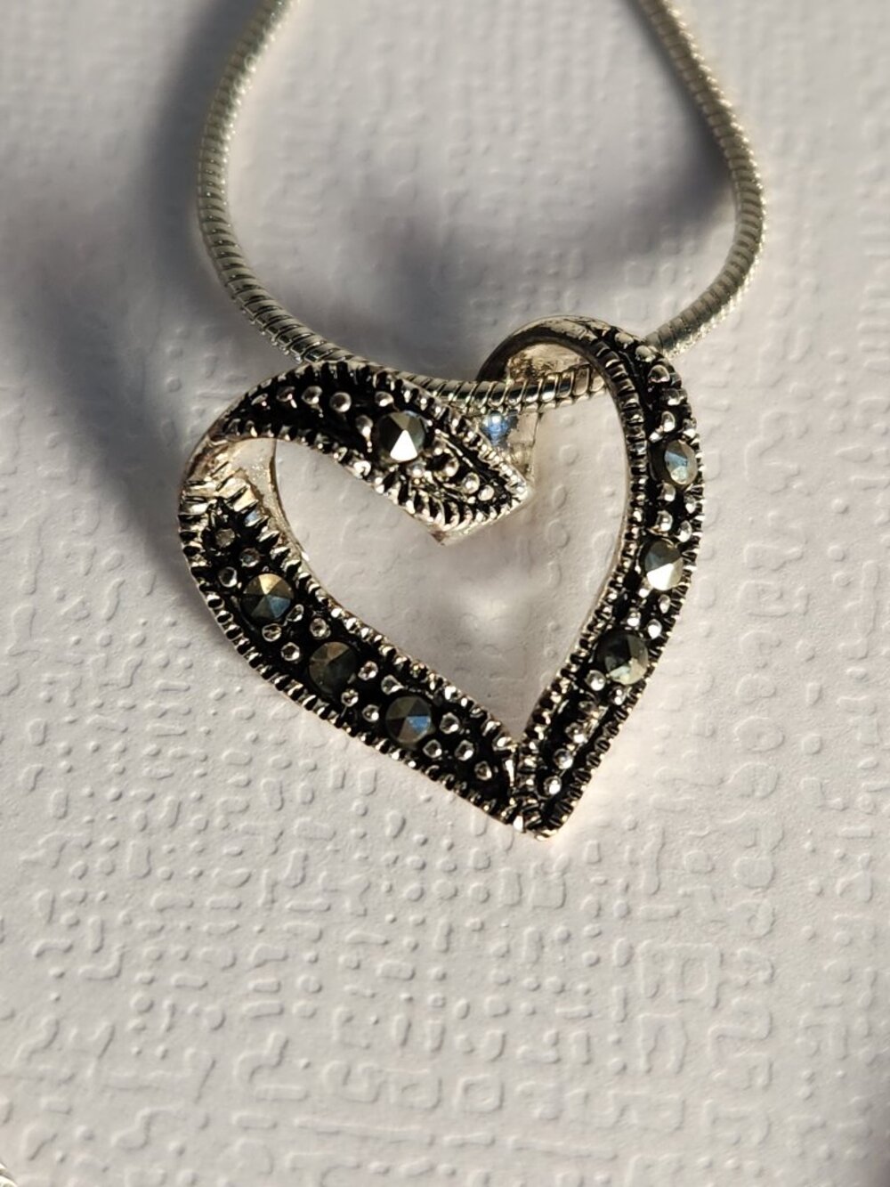 Sparkly! Vintage Estate 925 LA Marcasite Heart Pendant Necklace
